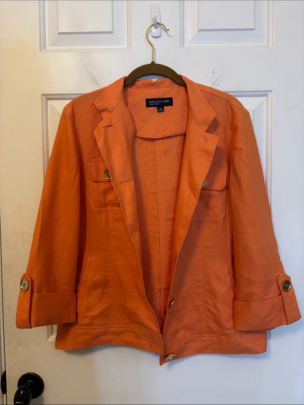 100% Linen Jones New York Orange Linen-Blend Blazer Size Medium M